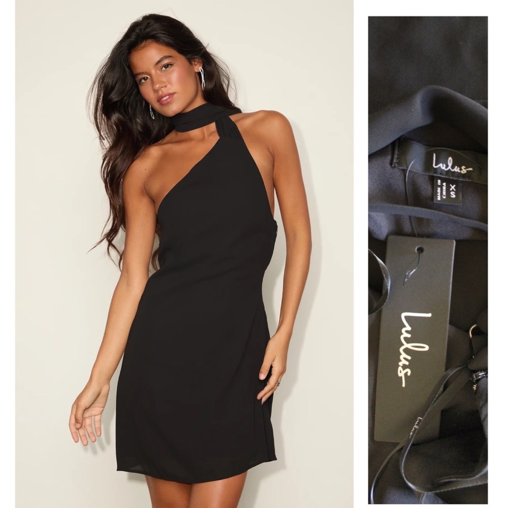 Lulus Black Mini Cocktail Party Isola One Shoulder Dress XS Brand New With Tags